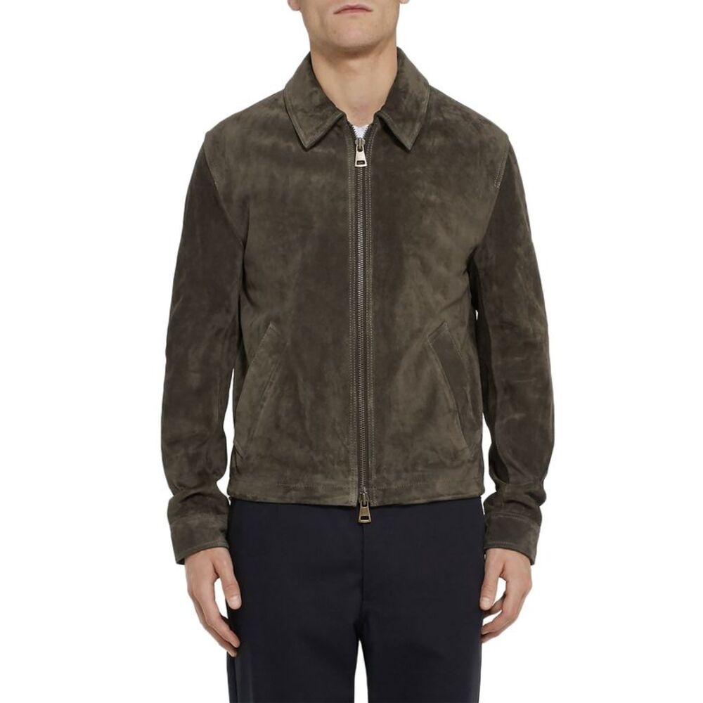AMI Men Slim-Fit Suede Leather Jacket Small Brown